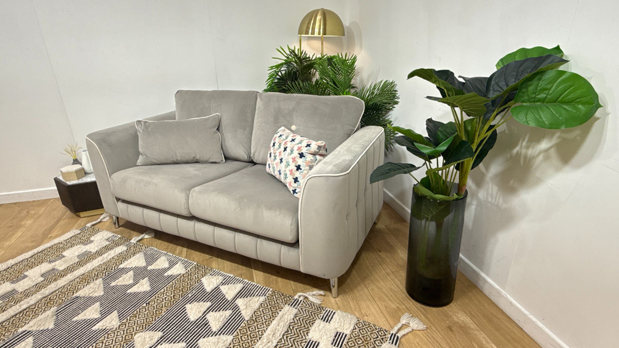 Sofology Remy Fabric 2 Seater in Super Matt Velvet Grey Mix With Cream Contrast Piping