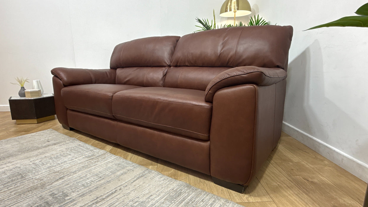 Sofology Santina Leather 3 Seater in Relaxed Soft Brown