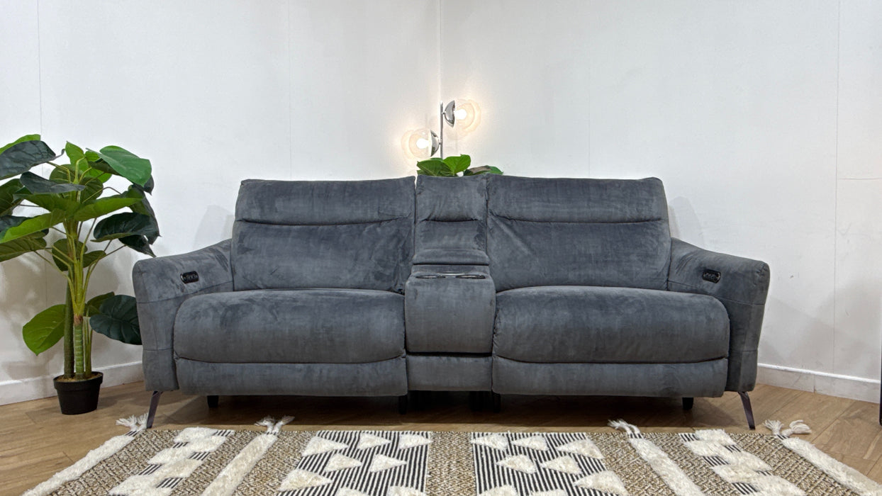 Sofology Renato Fabric 2.5 Seater Console Power Recliner in Heritage Velvet Granite