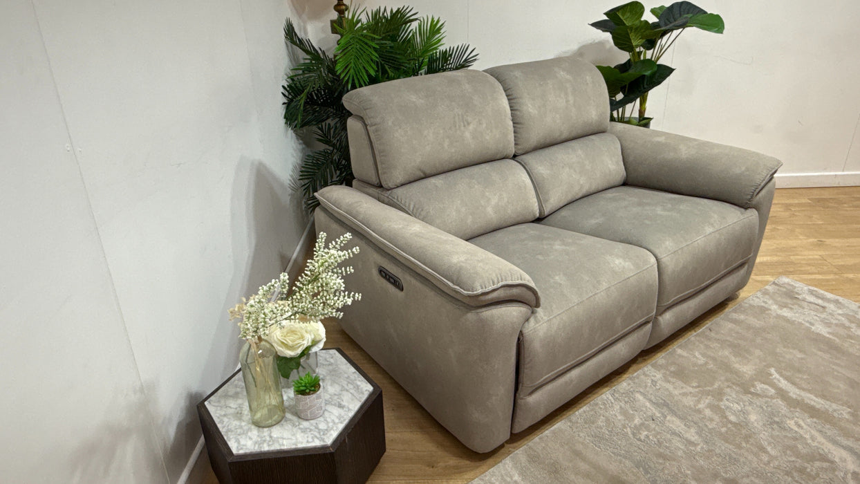 Sofology Hugo Fabric 2 Seater Power Recliner/Headrest in Lifestyle Flecked Stone