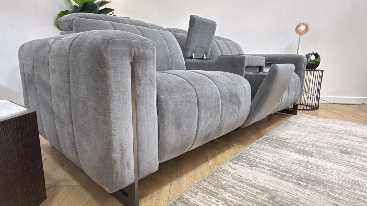 Sofology Paramount Fabric 2.5 Seater Console Power Recliner/Headrest Speakers in Relaxed Chenille Charcoal