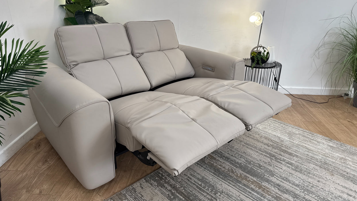 Sofology The Riviera Leather 2 Seater Power Recliner/Headrest in Trusty Super Matt Cloud Grey