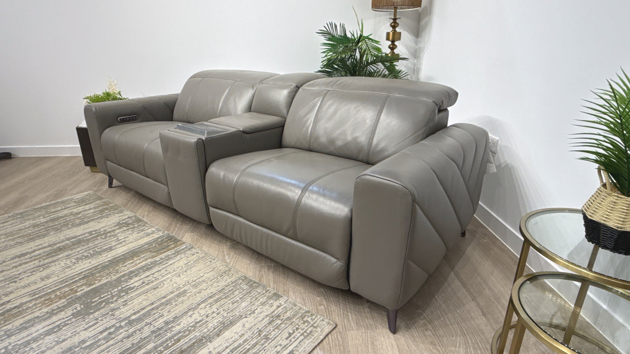 Sofology Allure Leather 2.5 Seater Screen Console Power Recliner/Headrest Heated Seats Lumbar Support Speakers in Trusty Embossed Elephant