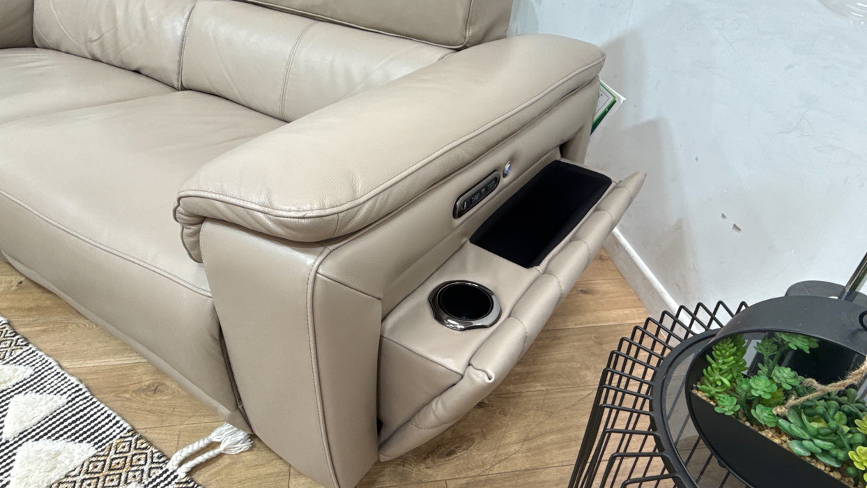 Sofology Fratelli Leather 2.5 Seater Power Recliner/Headrest in Trusty Embossed Stone
