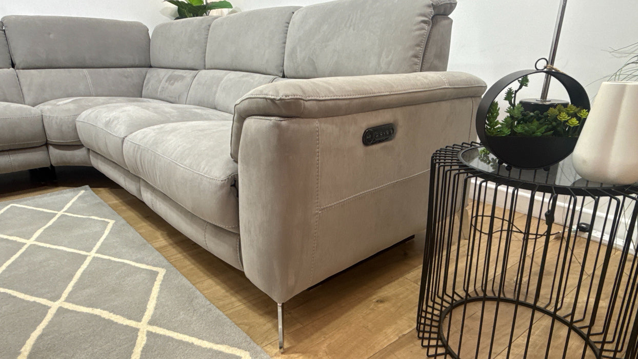 Sofology Illinois Fabric 1 Corner 2 Single Power Recliner/Headrest x 1 in Lifestyle Textured Grey