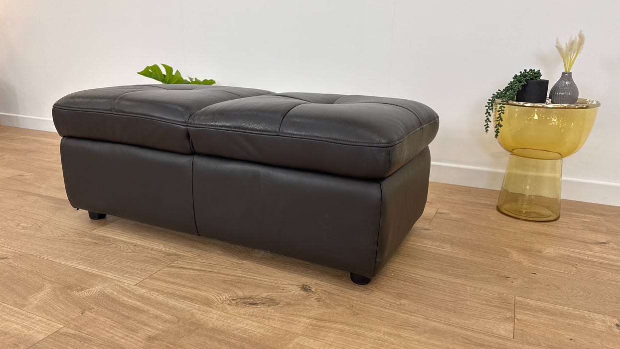 Broxton Storage Dual Footstool - Leather - Black coffee