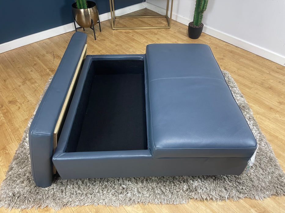 Illinois Leather Designer Footstool Soft Sheen Smoke Blue (WA2)