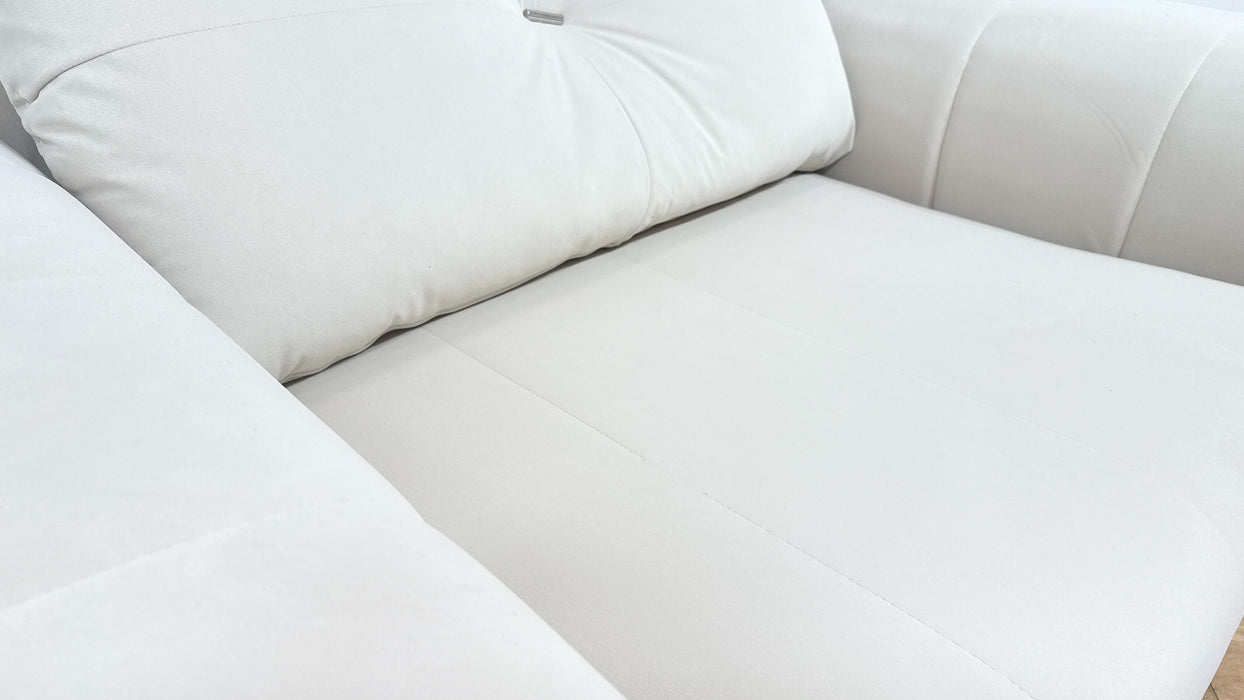 Sofology Oscar Fabric Loveseat Silver Trim in Super Matt Velvet Ecru Mix