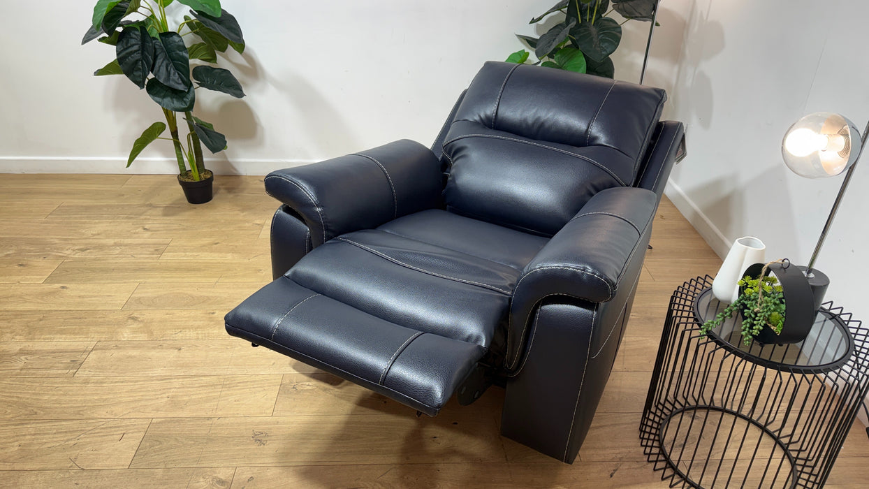 DFS Evander Leather Power Reclining Chair in Navy