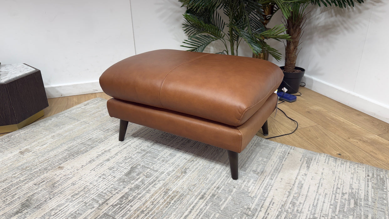 Sofology Adler Leather Designer Footstool in Relaxed Soft Tan