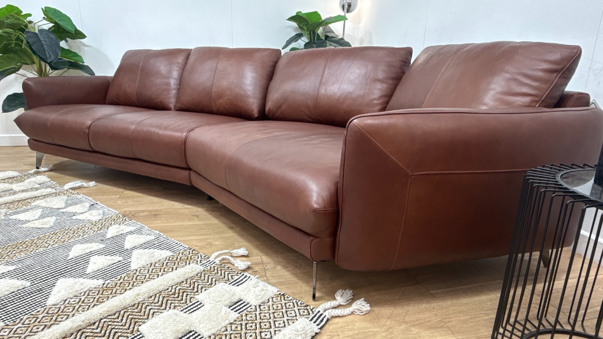 Sofology Adler Leather 4 Seater Asymmetric in Relaxed Soft Brown