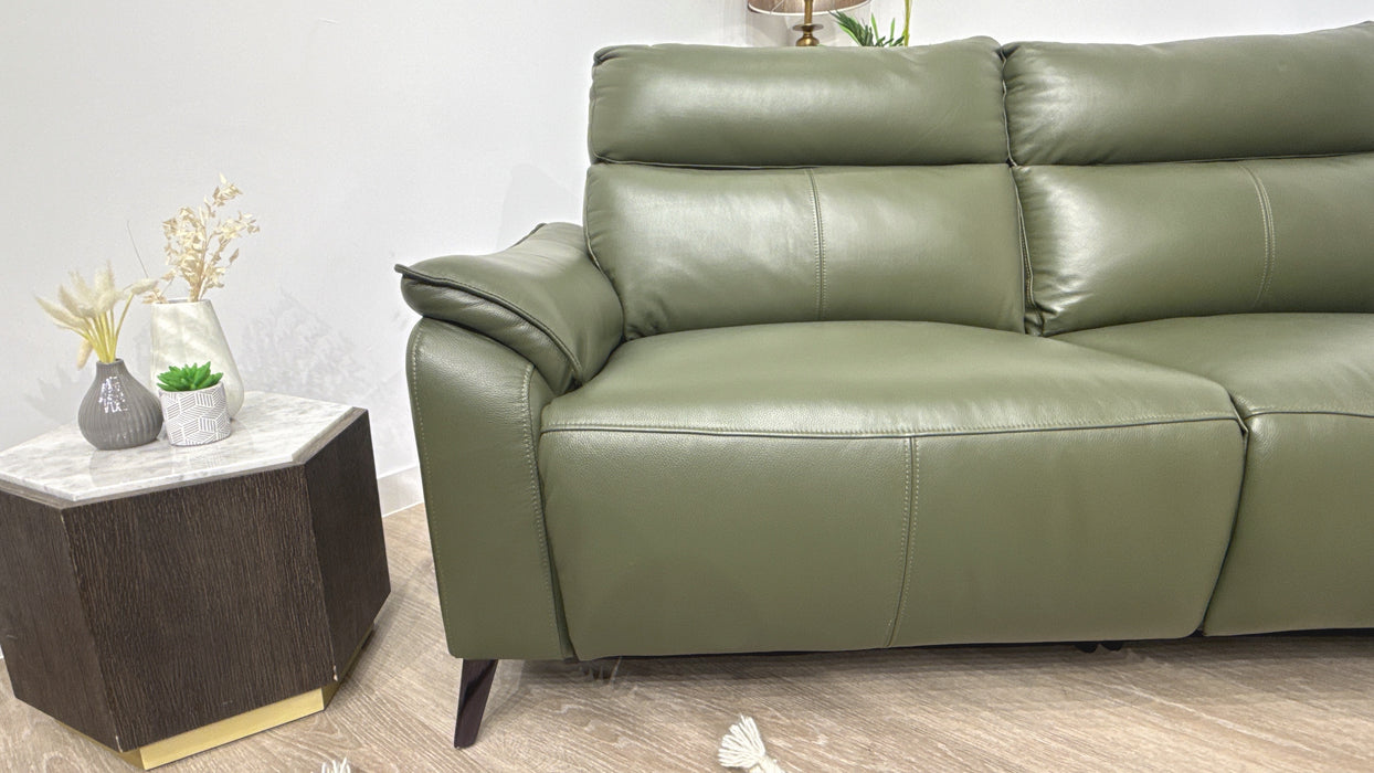 Sofology Arlo Leather 2.5 Seater Power Recliner/Headrest in Trusty Embossed Dark Olive