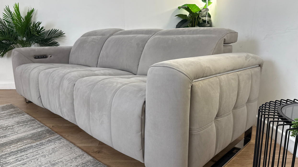 Sofology Marvella Fabric 3 Power Recliner/Headrest Heated Seat in Lifestyle Nubuck Feel Light Grey