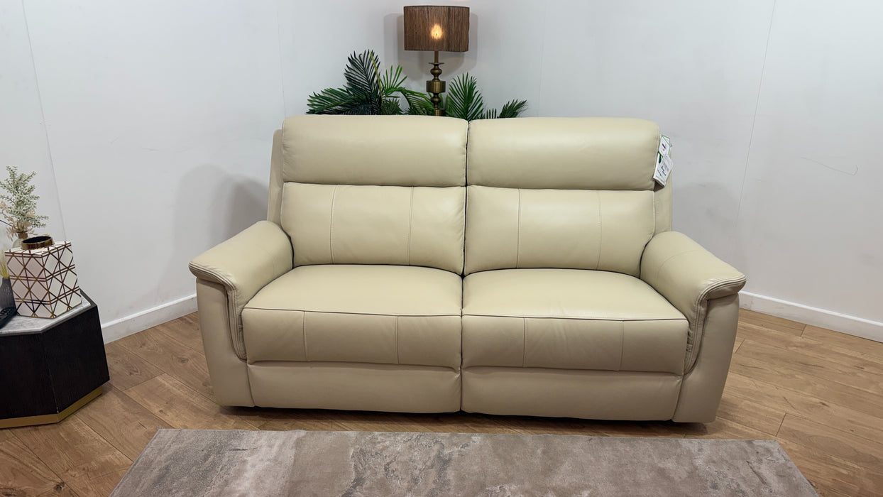Sofology Bradie Leather 2.5 Seater Power Recliner/Headrest in Trusty Embossed Bone China