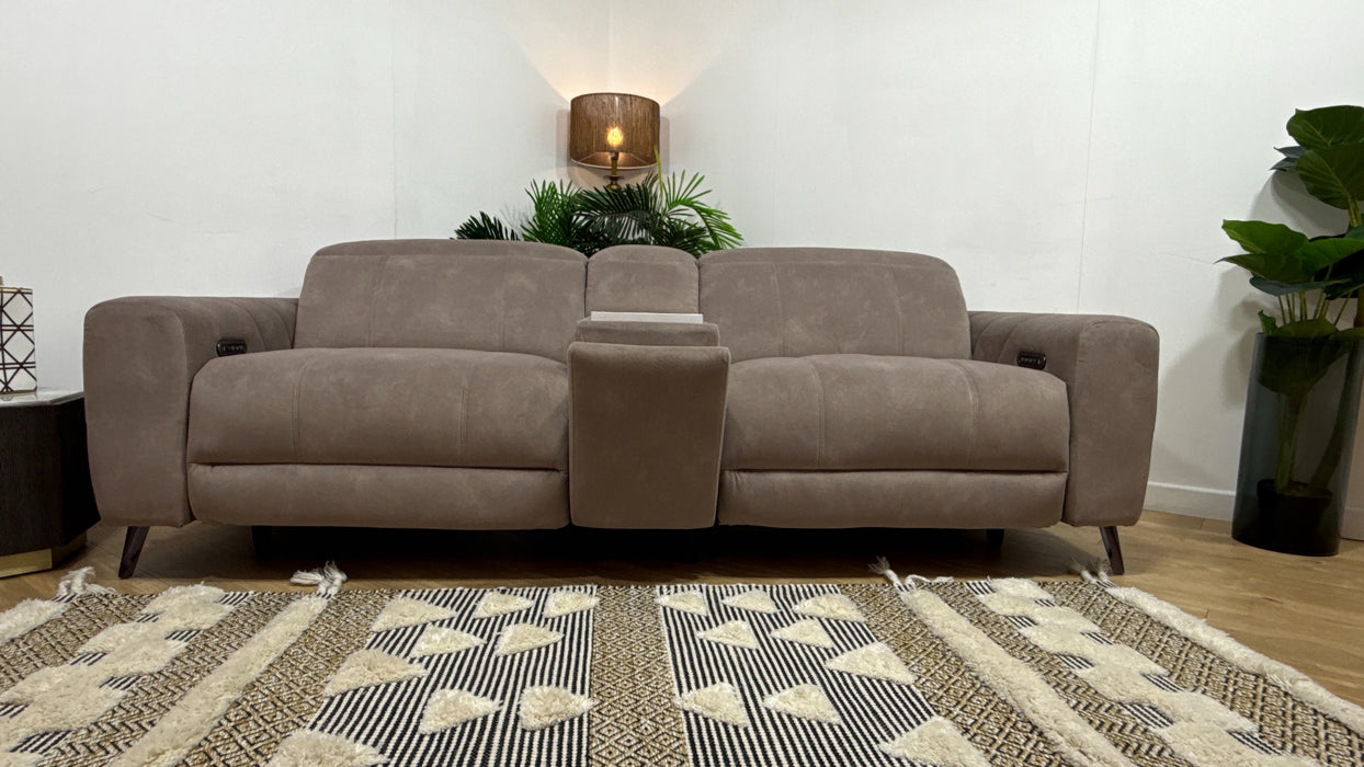 Sofology Allure Fabric 2.5 Seater Screen Console Power Recliner/Headrest Heated Seats Lumbar Speakers in Lifestyle Flecked Nutmeg