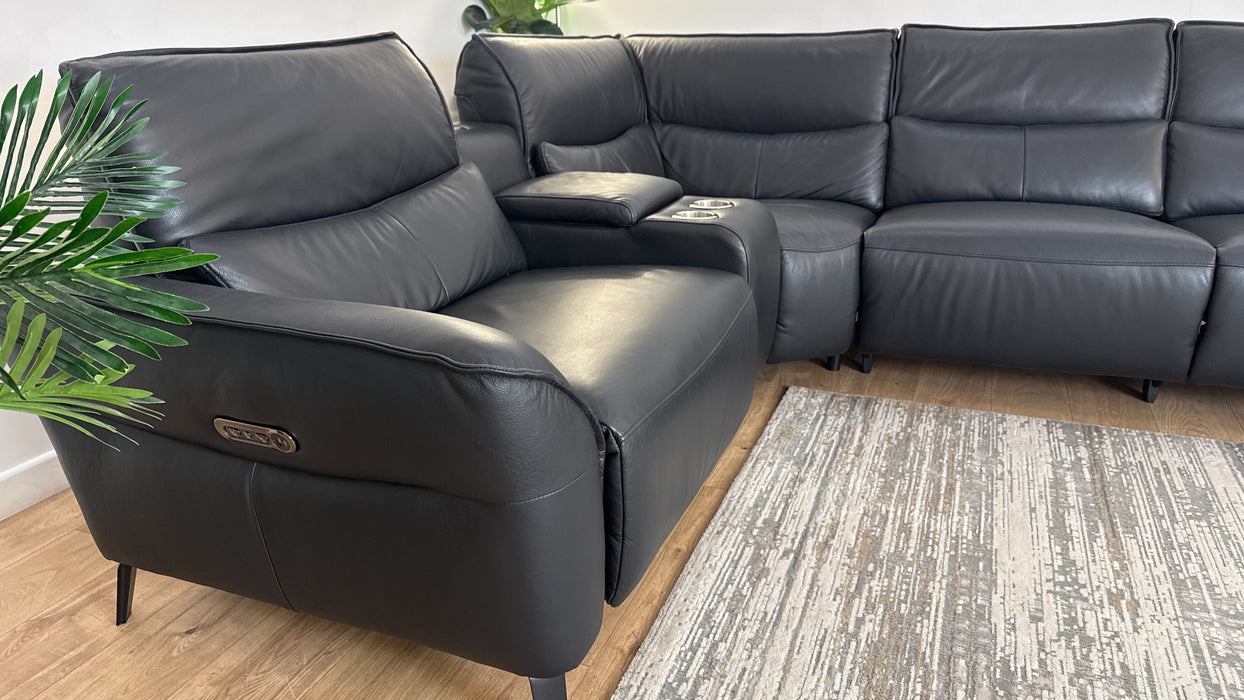 Sofology The Priestley 1.5 Console Corner 3 Recliner in Trusty Sheen Leather Jet Black