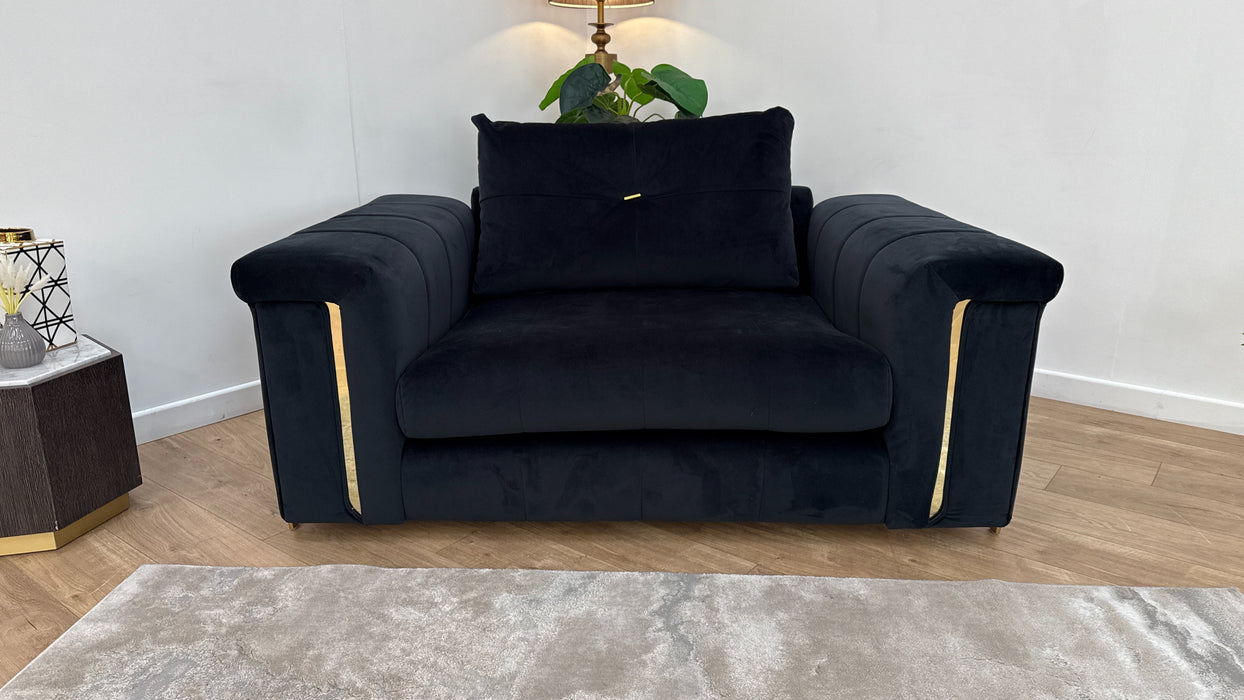 Sofology The Oscar Loveseat Gold Trim in Super Matt Velvet Black