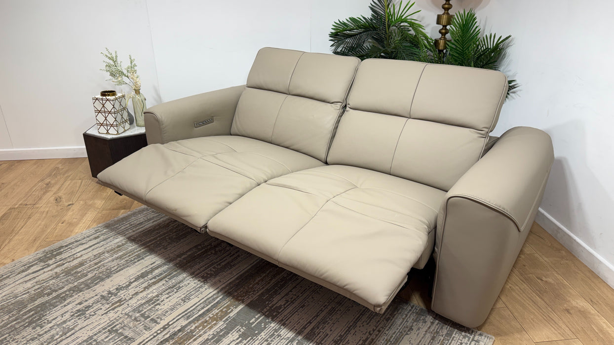 Sofology Riviera Leather 2.5 Seater Power Recliner/Headrest in Trusty Super Matt Putty