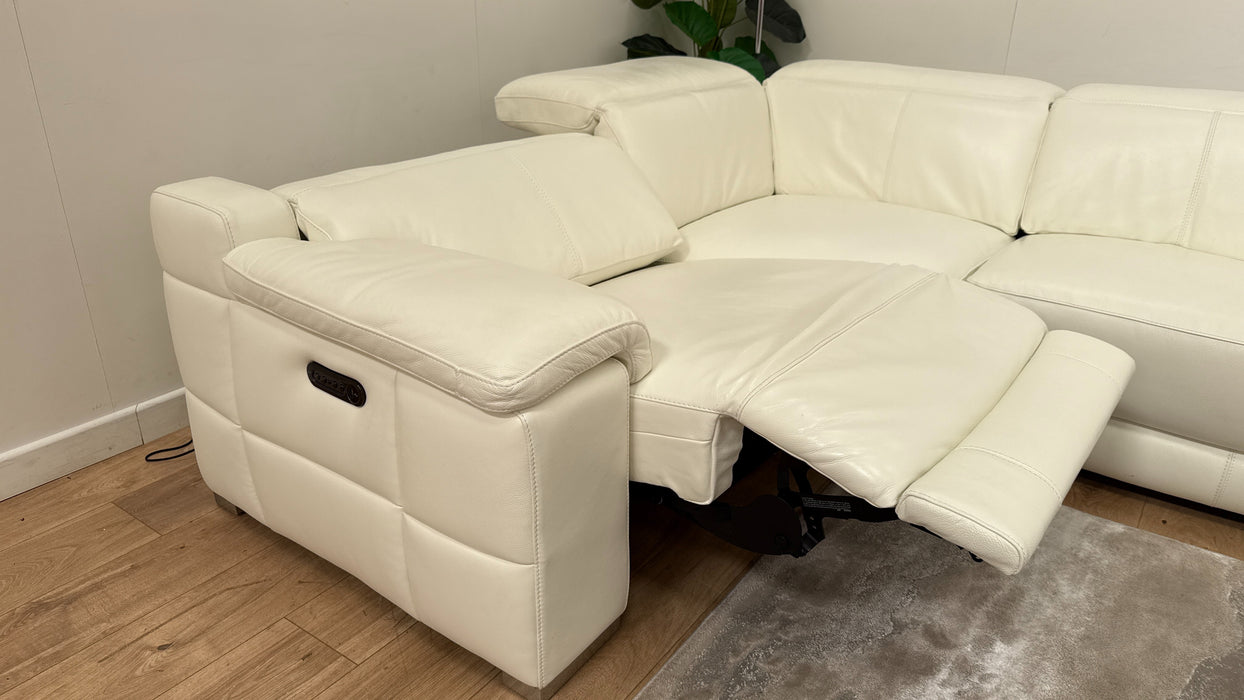 Sofology Laurence Leather 1 Corner 3 Power Recliner/Headrest in Trusty Soft Sheen White