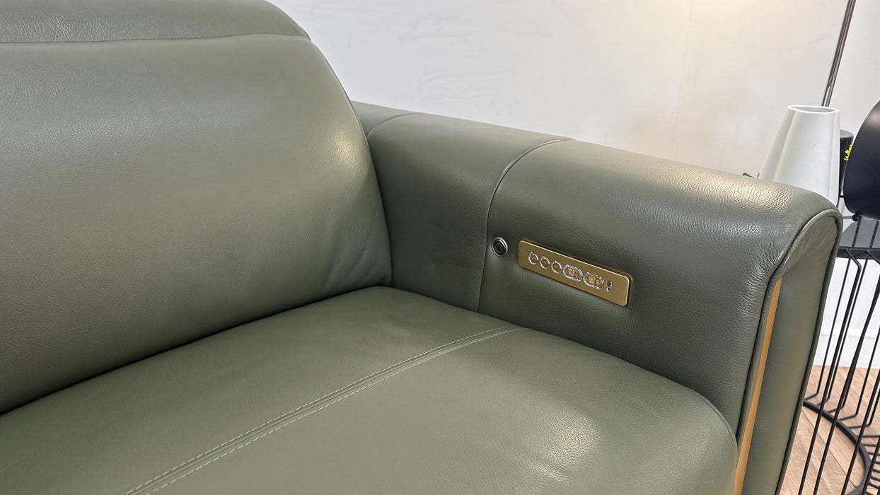 Sofology Kingsbridge Leather 3 Seater Power Recliner/Headrest Heated Seat in Trusty Embossed Dark Olive