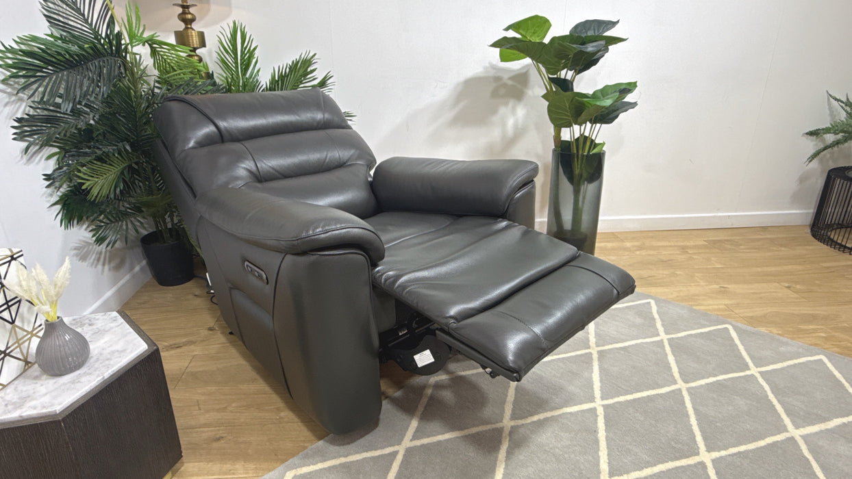 Sofology Cleveland Leather Chair Power Recliner in Trusty Embossed Charcoal