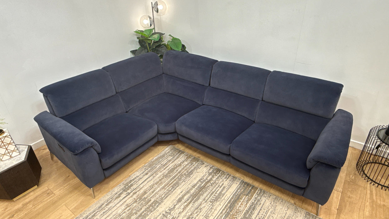 Sofology Illinois Fabric 1 Corner 2 Power Recliner/Headrest in Lifestyle Mottled Navy Blue