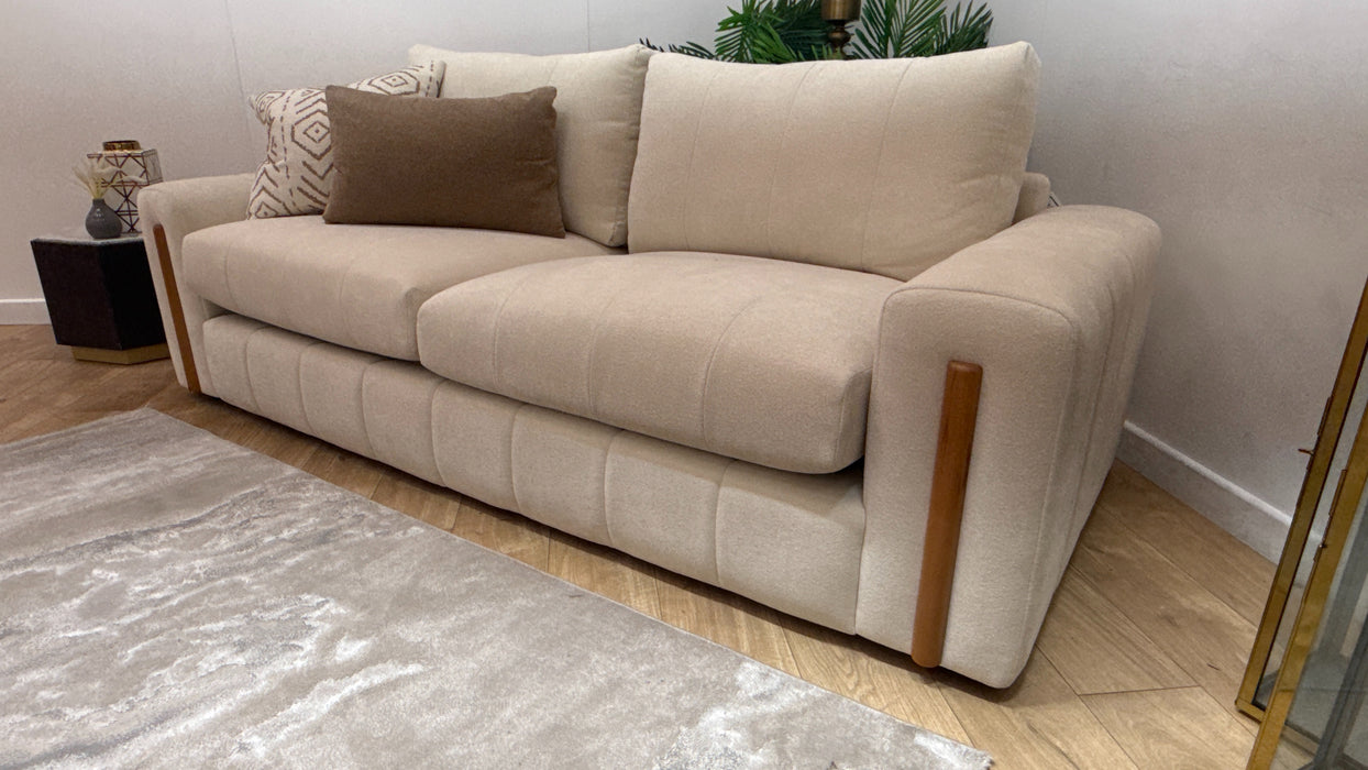 Sofology Soho Fabric 4 Seater Light Wood Trim in Micro Boucle Natural/Natural Mix