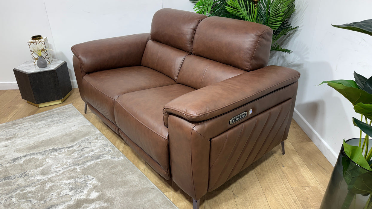 Sofology The Fratelli Leather 2 Seater Power Recliner/Headrest in Trusty Embossed Chestnut