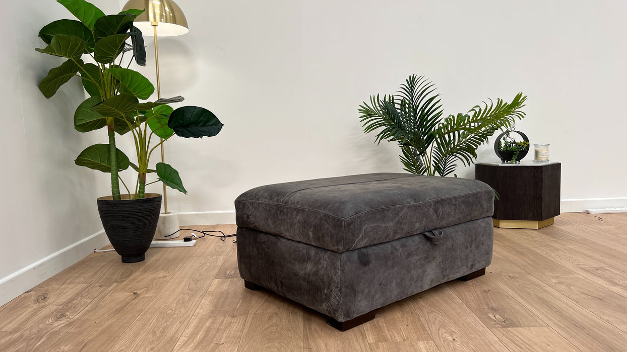 Mazzini Leather Storage Footstool - Utah Grey