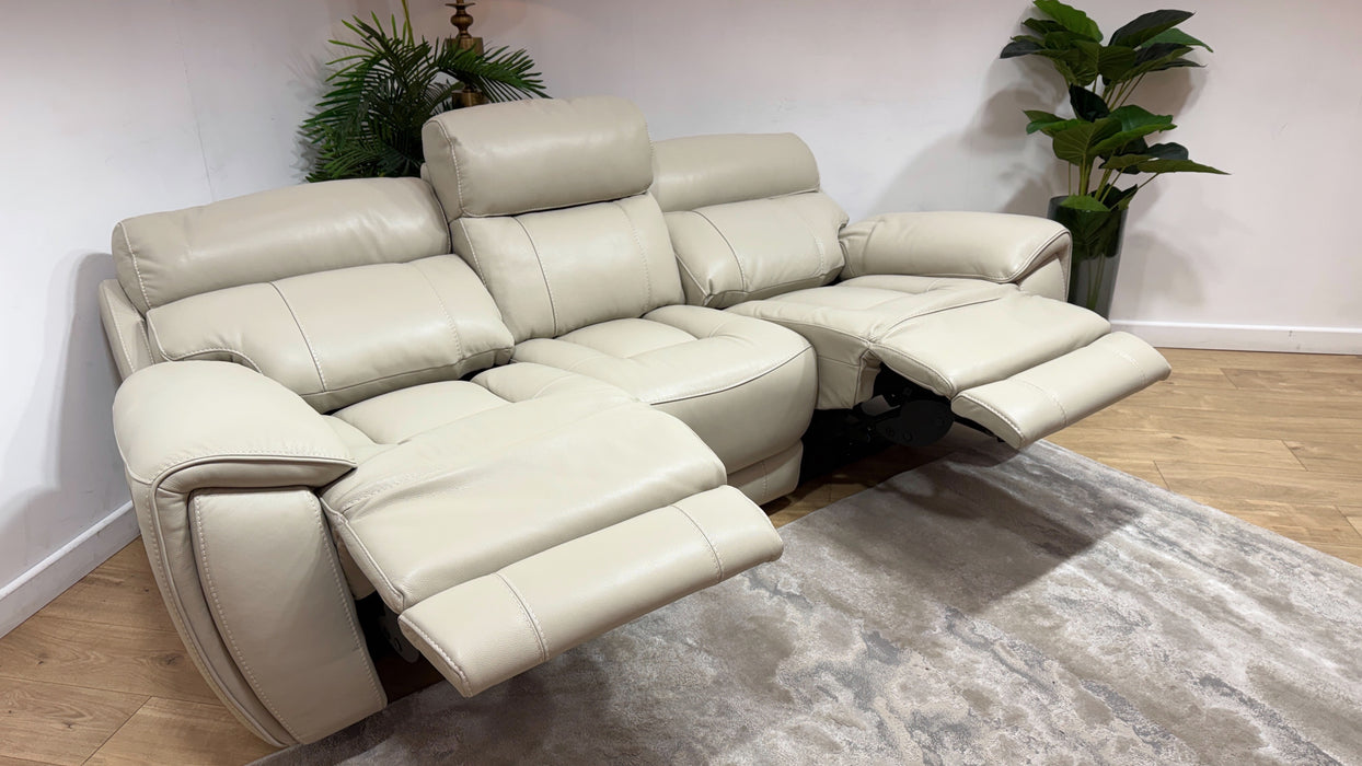 Sofology Radleigh Leather 3 Seater Power Recliner/Headrest in Trusty Soft Sheen Silver