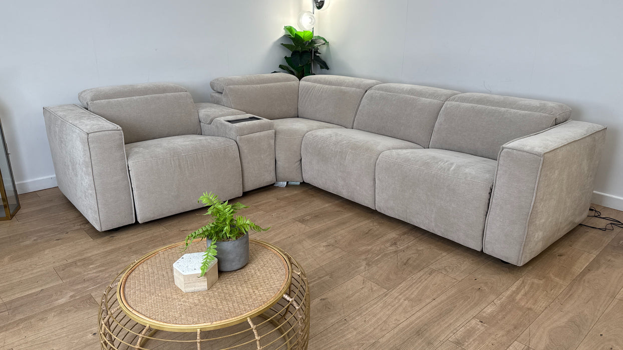 Sofology The Horizon 1.5 Corner 3 Console Recliner Sofa in Textured Chenille Stone