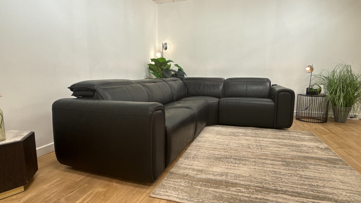 Sofology Premiere Leather 3 Corner 1.5 Power Recliner/Headrest in Trusty Embossed Jet Black