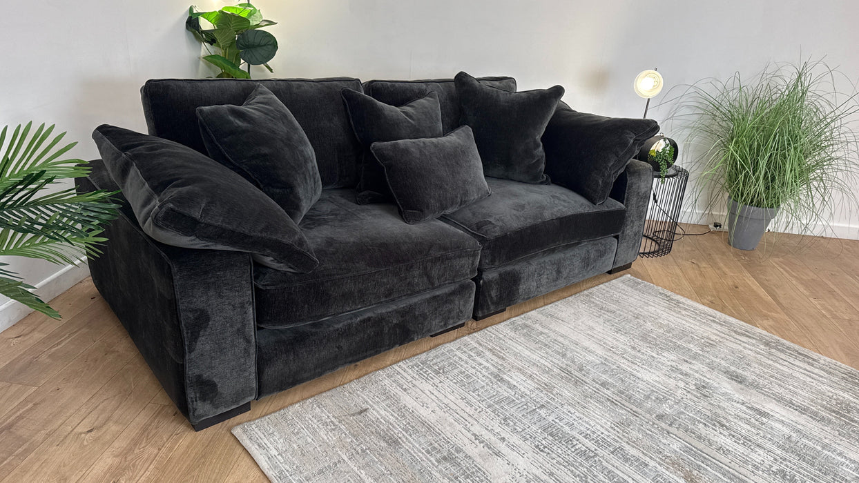 Sofology Laurent Fabric 4 Seater Split Foam Seats in Luxury Deep Pile Chenille Slate