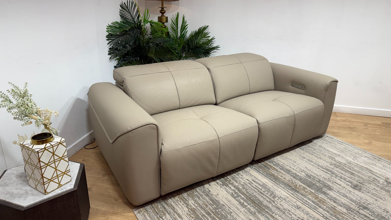Sofology Riviera Leather 2.5 Seater Power Recliner/Headrest in Trusty Super Matt Putty