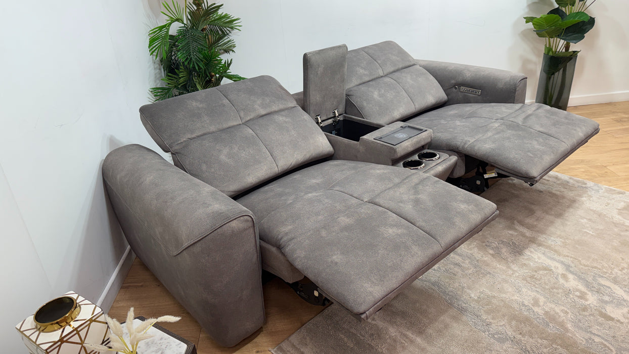 Sofology Riviera Fabric 2.5 Seater Console Power Recliner/Headrest Heated Seats in Mocha
