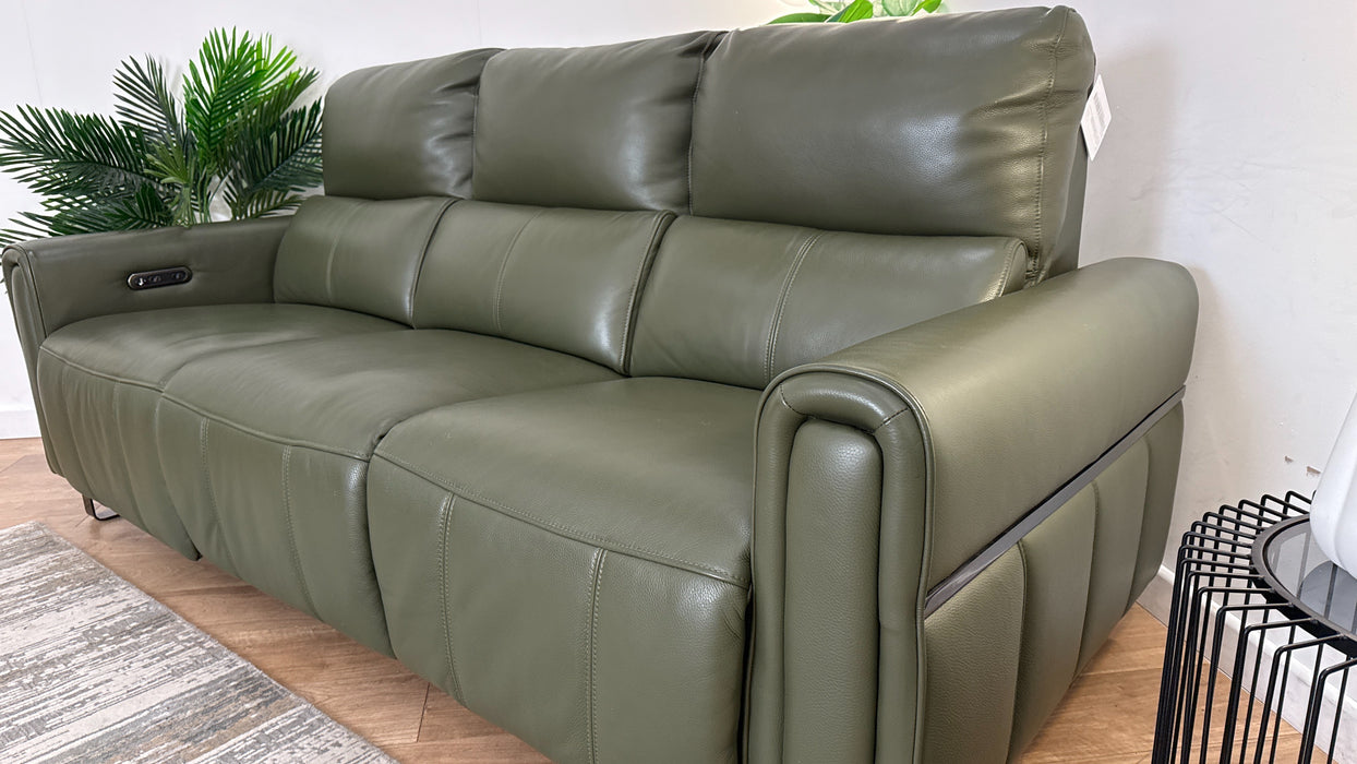 Sofology The Ravello Leather 3 Seater Power Recliner in Trusty Embossed Dark Olive