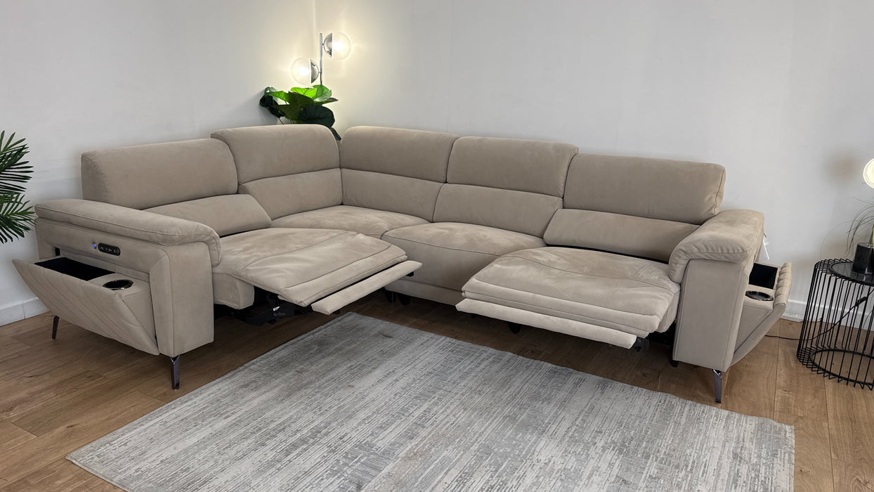 Sofology The Fratelli Fabric 1.5 Corner 3 Power Recliner/Headrest in Lifestyle Nubuck Feel Stone