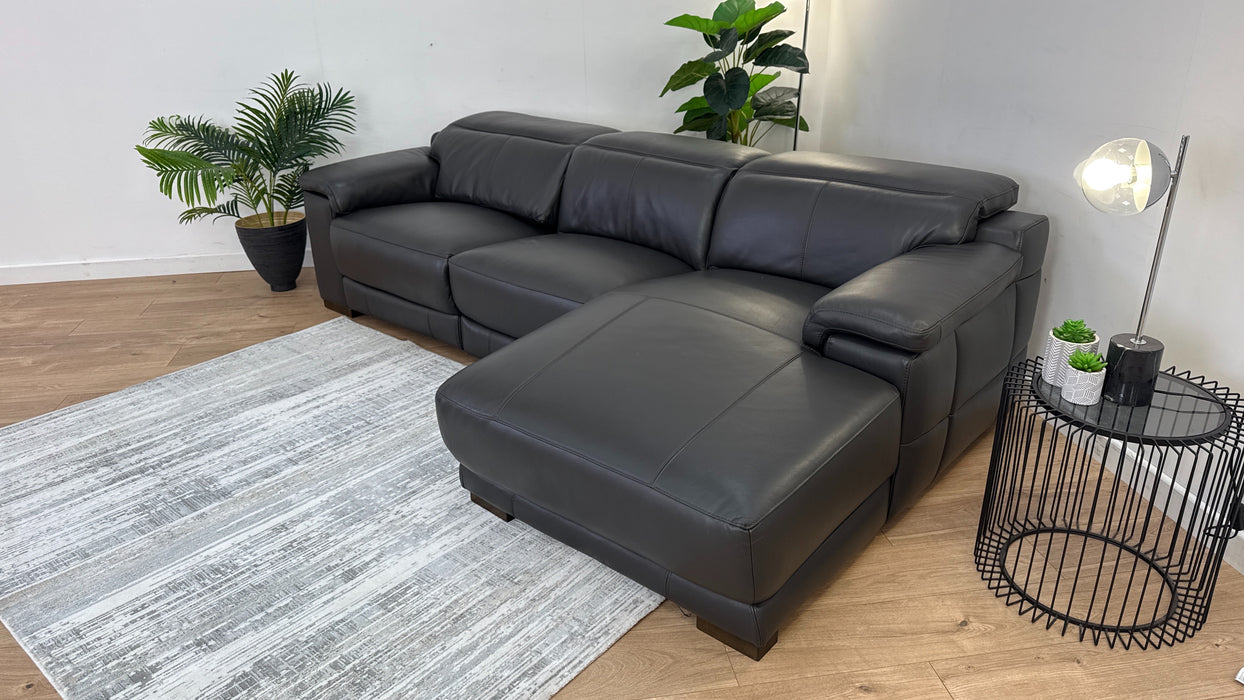 Laurence 3 Seater Chaise - Leather Power Reclining Sofa - Charcoal