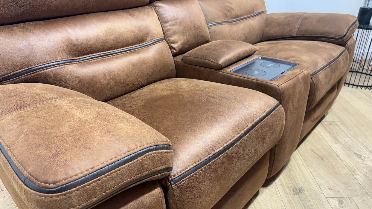 DFS The View 2 Seater Fabric Power Recliner Plus Console in Chestnut