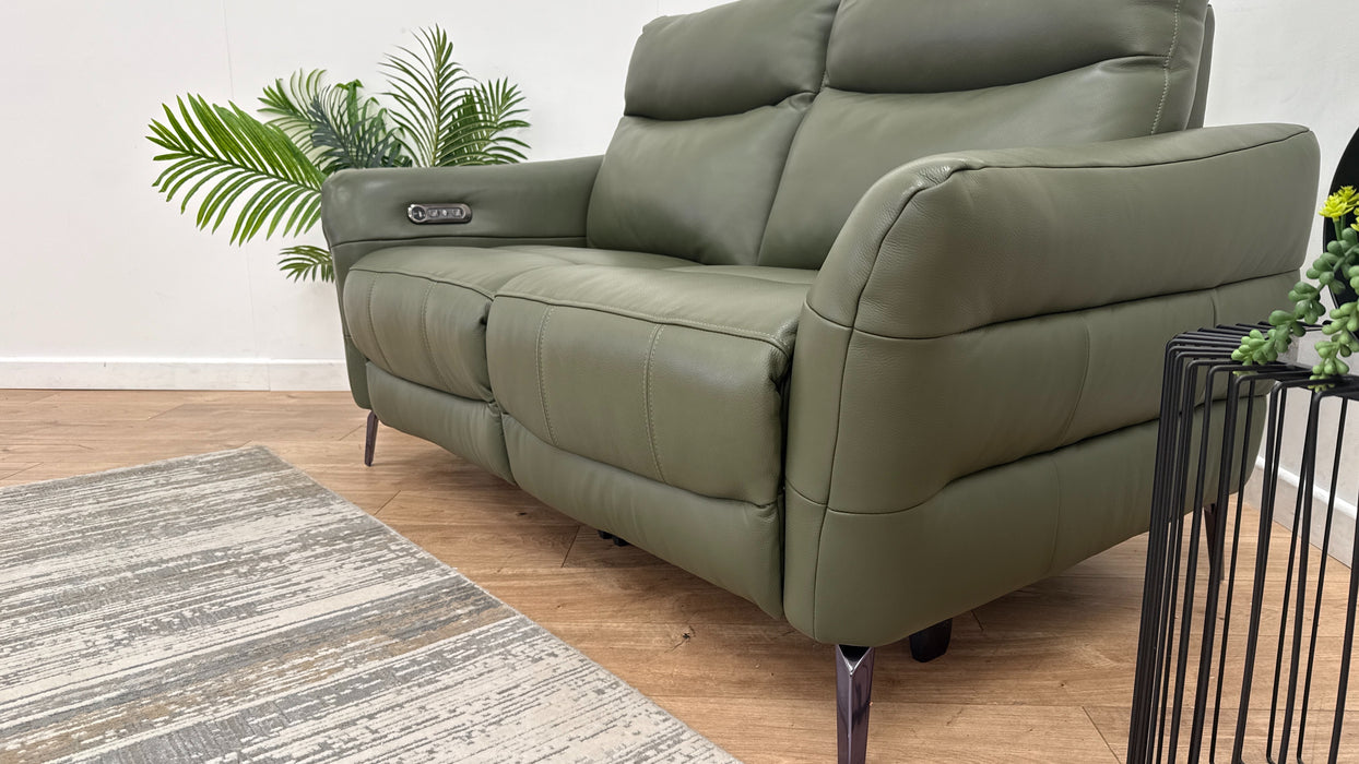 Sofology Renato Leather 2 Seater Power Recliner in Trusty Embossed Dark Olive