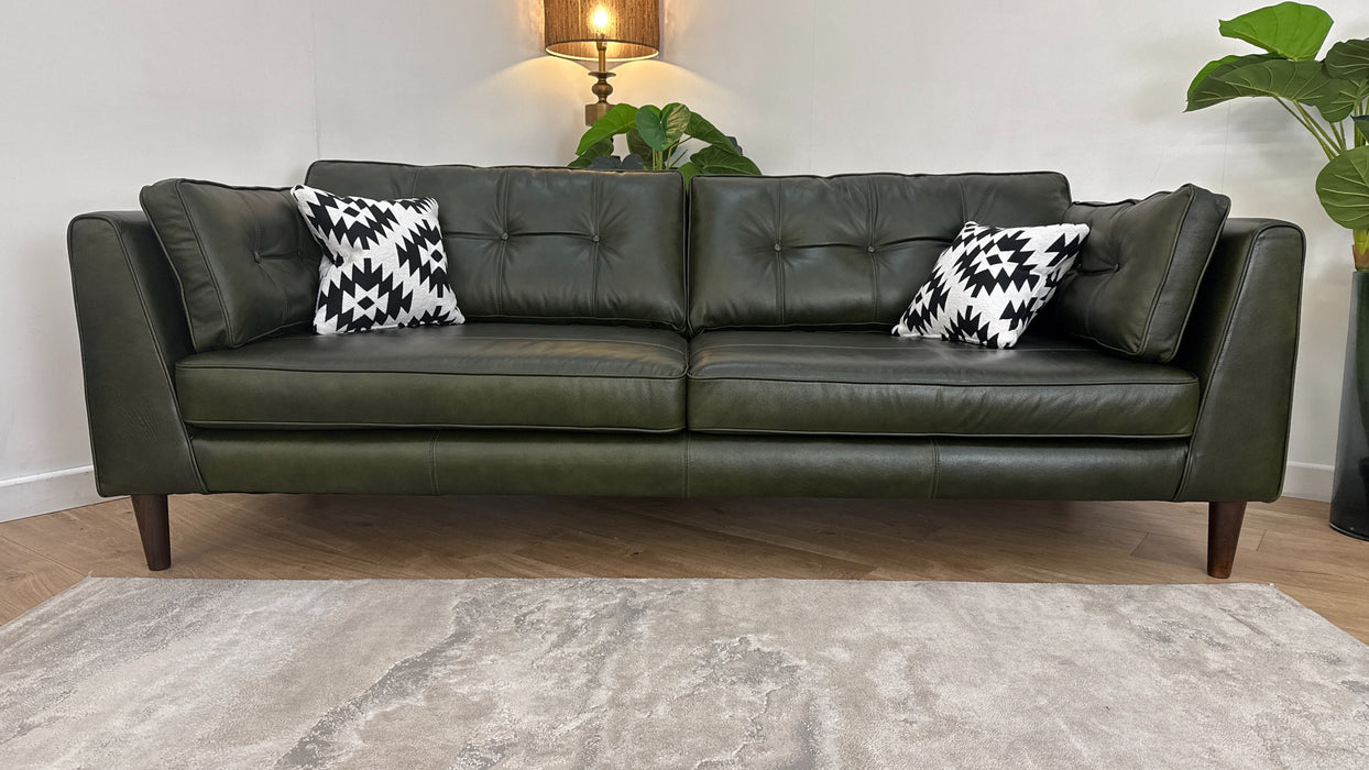 Sofology Cricket Leather 4 Seater in Green Mix