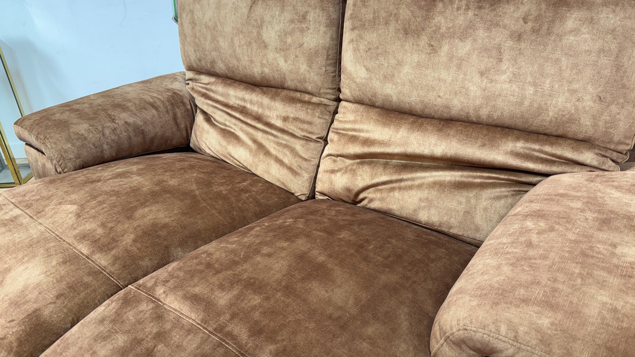 Sofology Laurence Fabric 2 Seater Power Recliner/Headrest in Washed Velvet Rust