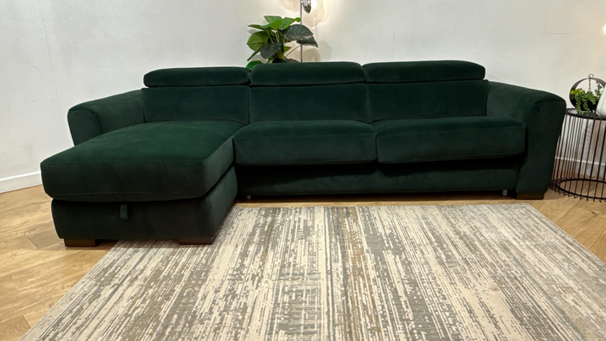 Sofology Metropolitan Fabric Chaise 4 Seater Sofa Bed with Storage in Lifestyle Mottled Dark Green
