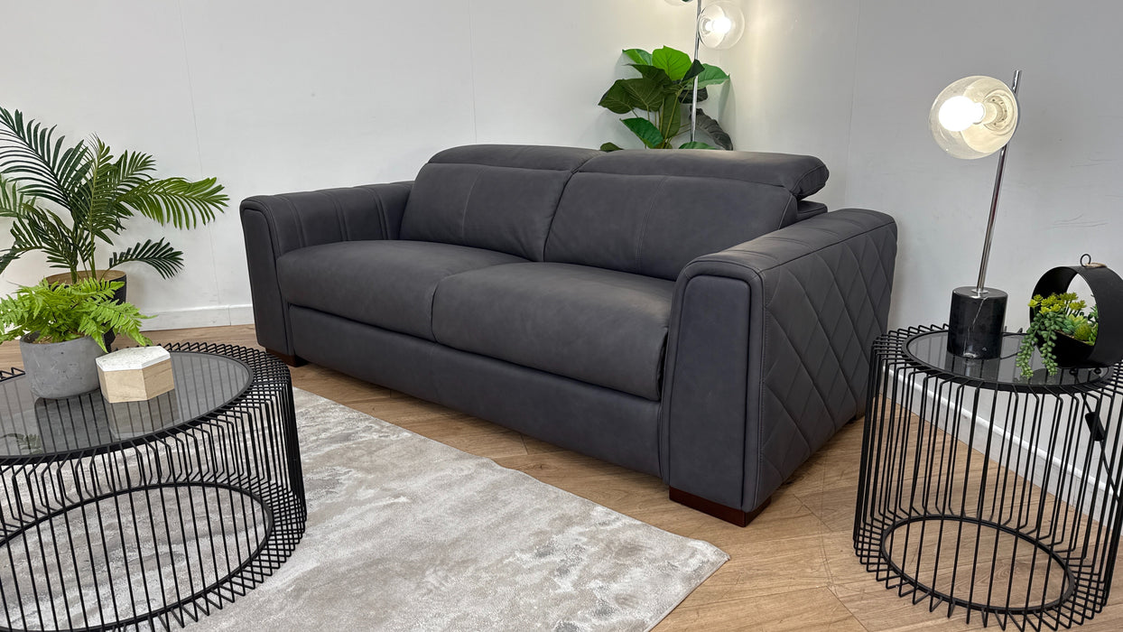 Sofology The Mason 3 Seater Leather Sofa in Relaxed Matt Charcoal