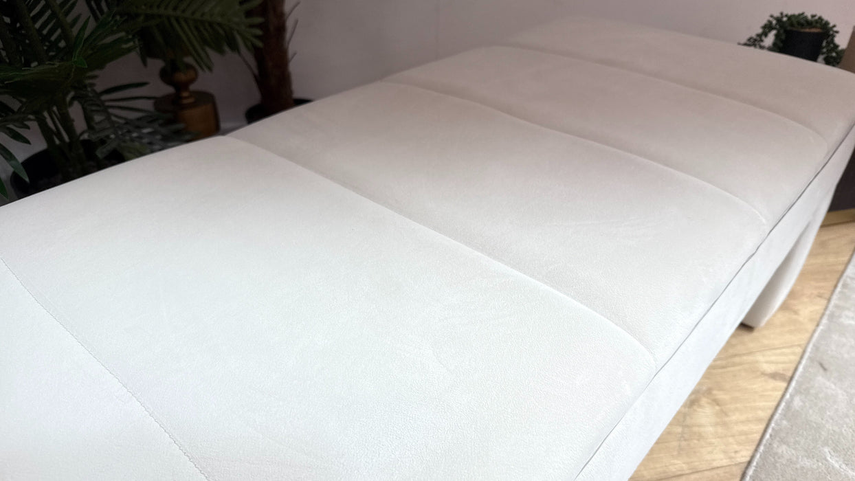 Sofology Oscar Fabric Small Bench Footstool Silver Trim in Super Matt Velvet Ecru