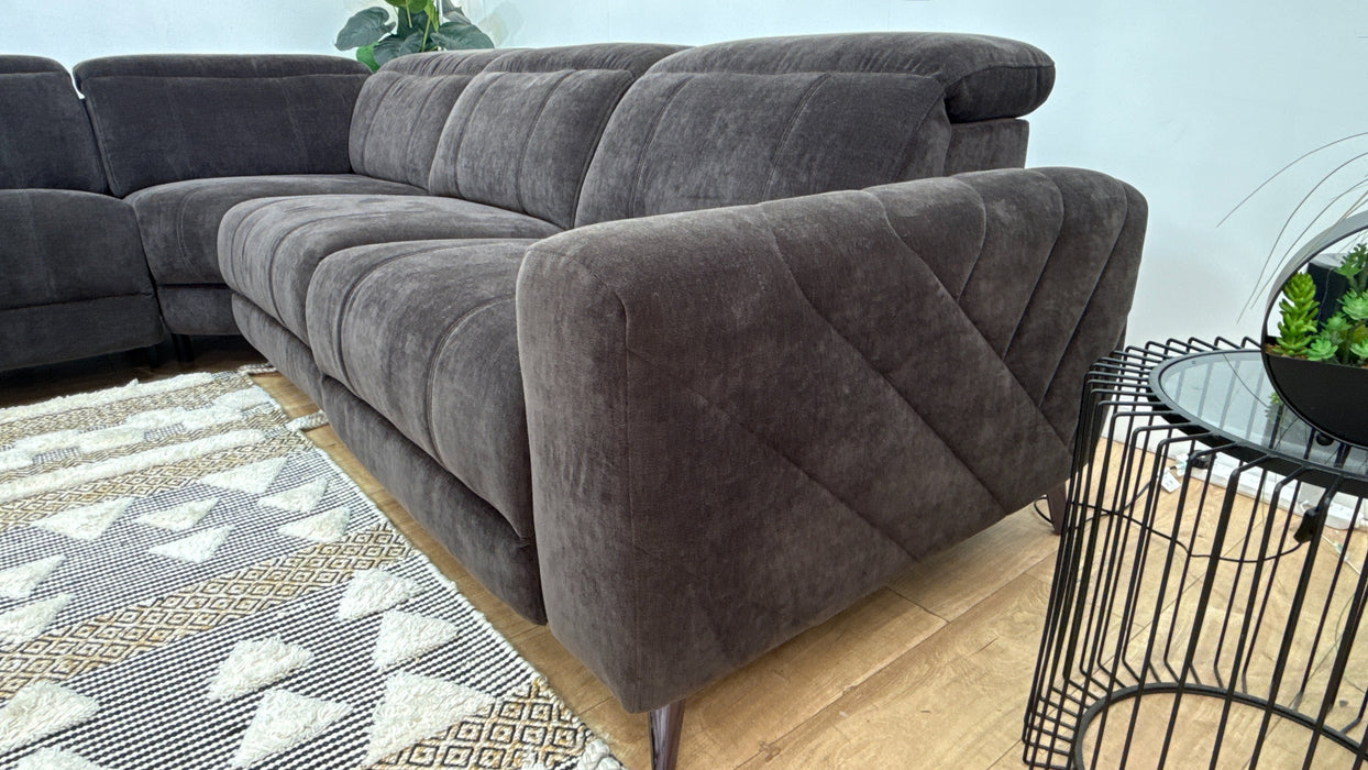 Sofology Allure Fabric 1.5 Corner 3 Power Recliner/Headrest Heated Seats Speakers in Relaxed Chenille Raisin
