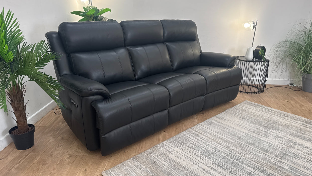 Sofology Gracie Leather 3 Seater Power Recliner/Headrest in Trusty Sheen Jet Black
