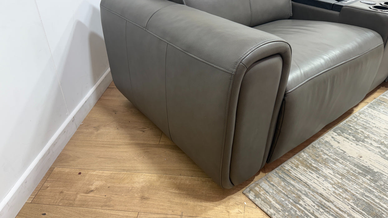Sofology Premiere Leather 2.5 Seater Smart Console Power Recliner/Headrest in Trusty Embossed Grey