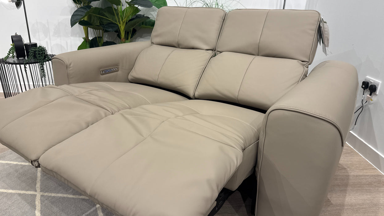 Sofology Riviera Leather 2 Seater Power Recliner/Headrest in Trusty Super Matt Putty