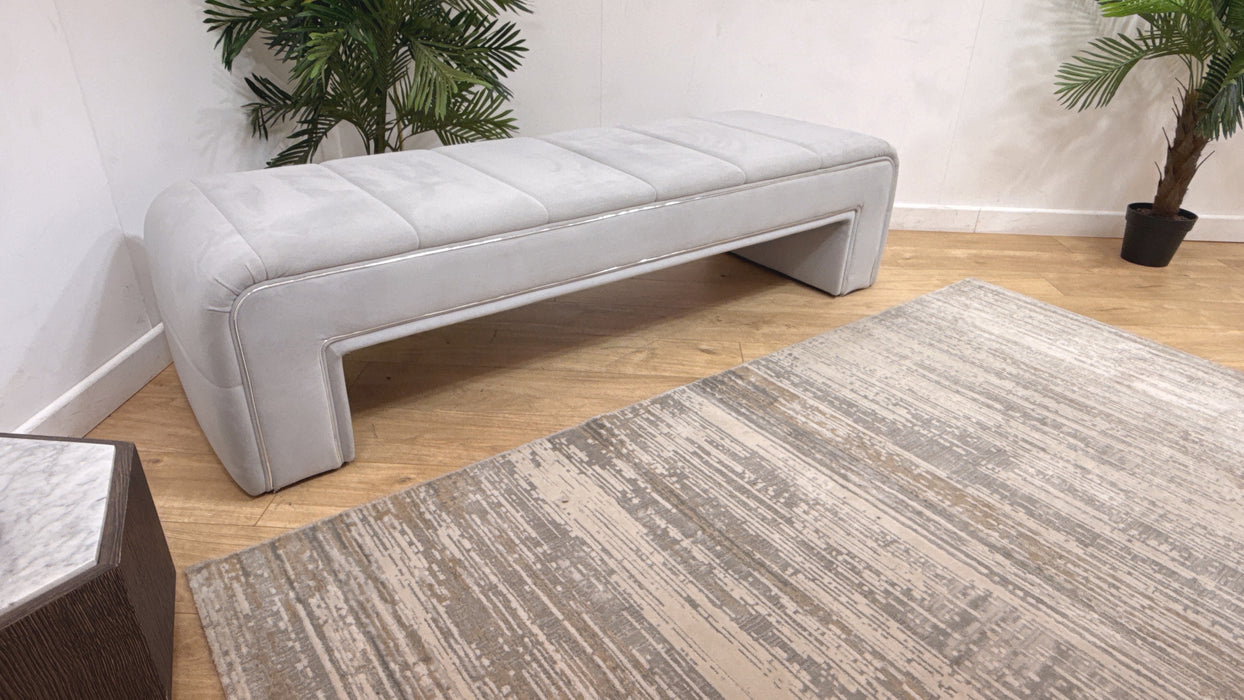 Sofology Oscar Fabric Large Bench Footstool Silver Trim in Super Matt Velvet Silver